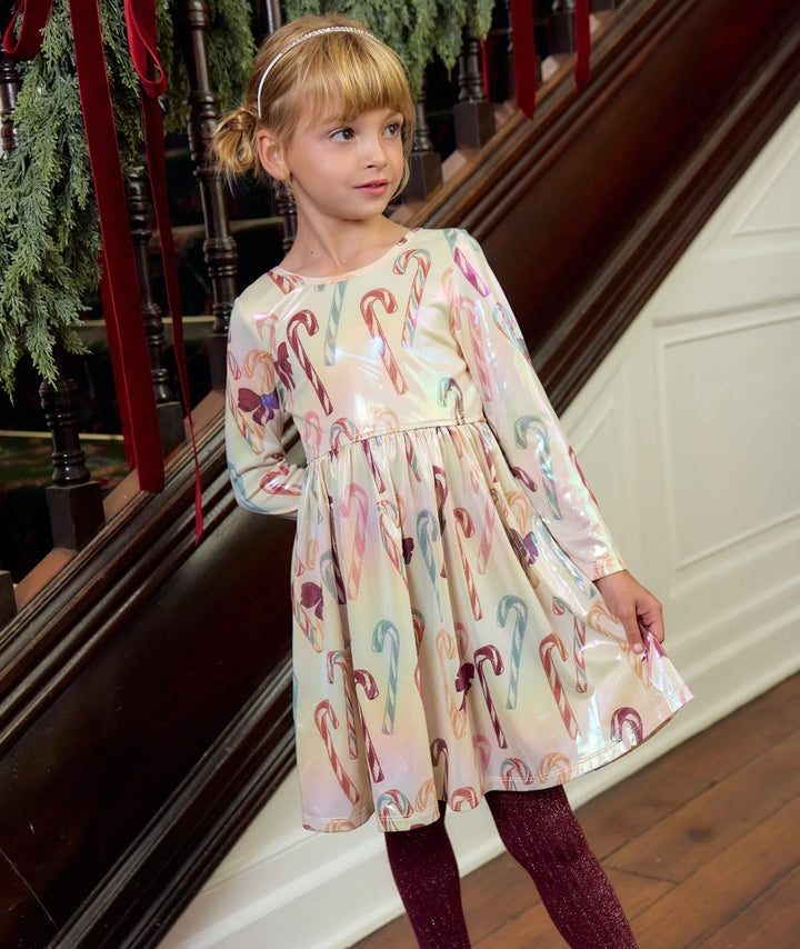 Lamé Steph Dress in Antique Candy Canes