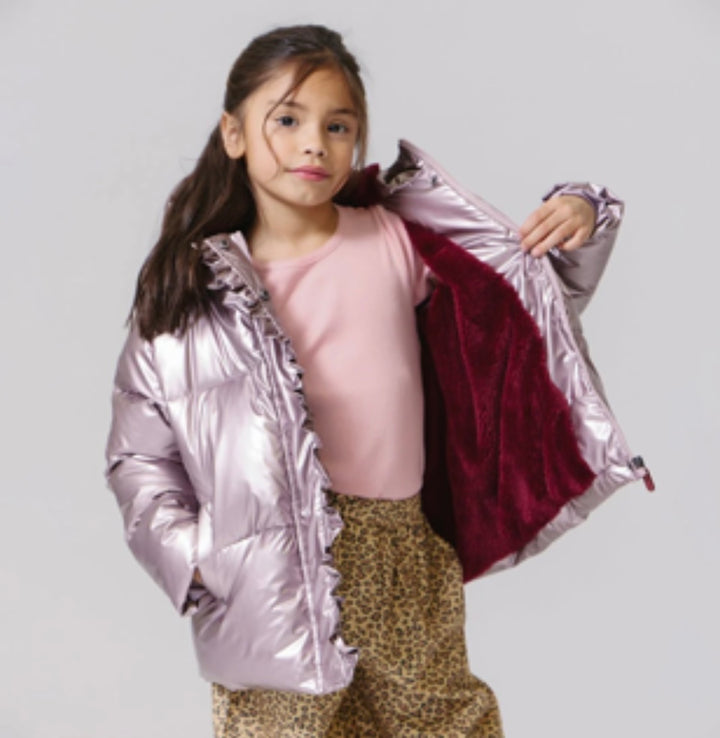 Vintage Rose Metallic Ruffle Pete Puffer