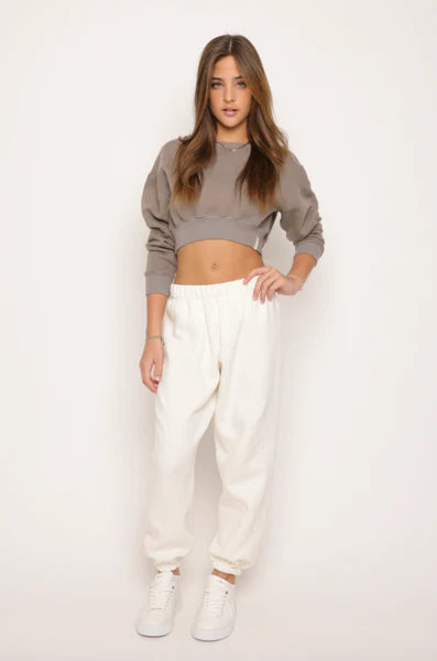 Cotton Fleece Cropped Dark Truffle