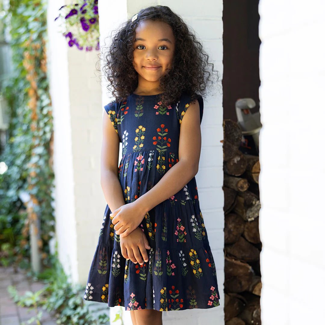 Navy Field Floral Peachy Dress