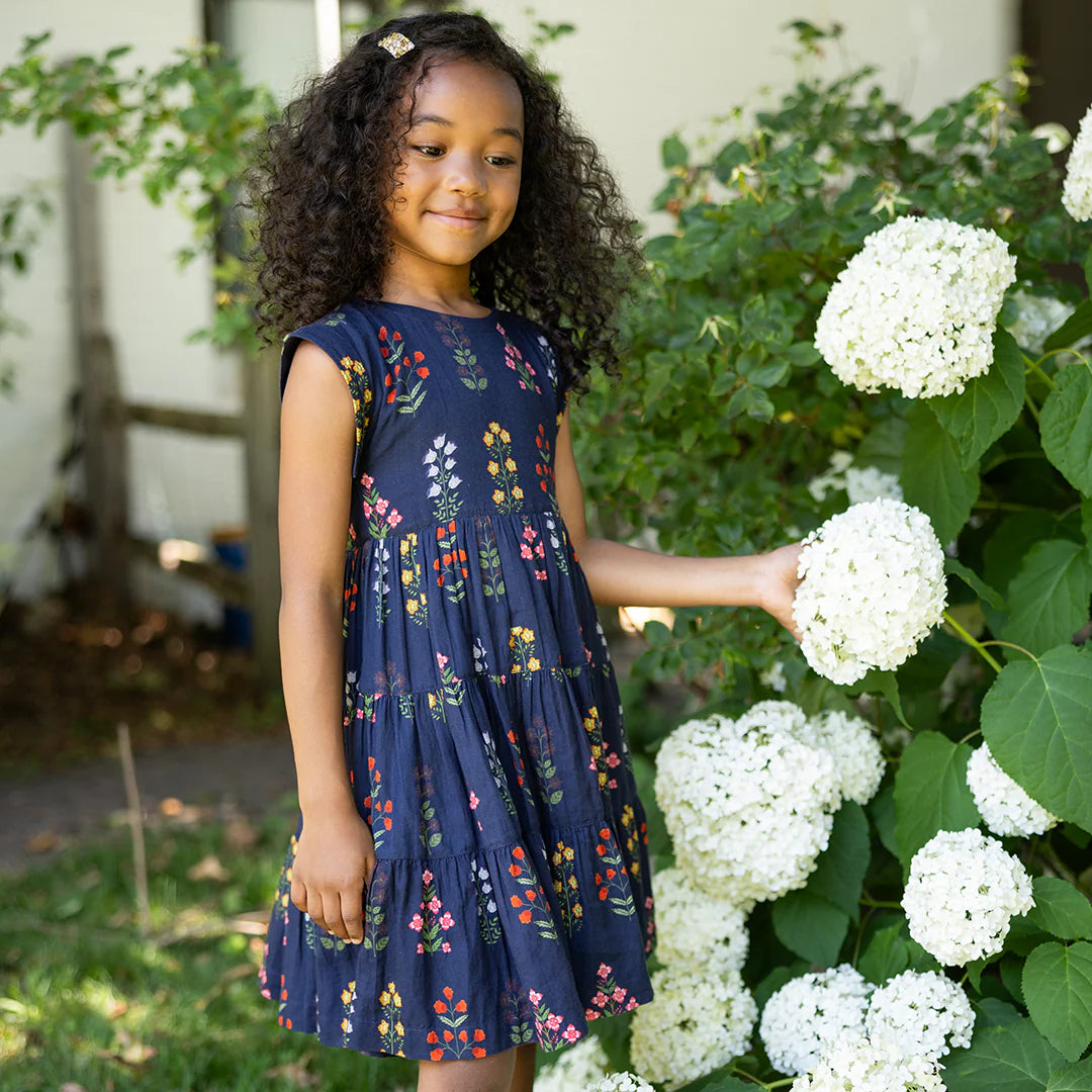 Navy Field Floral Peachy Dress