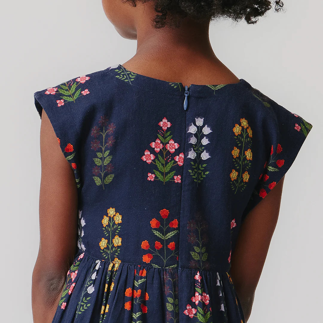 Navy Field Floral Peachy Dress