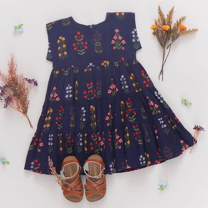 Navy Field Floral Peachy Dress