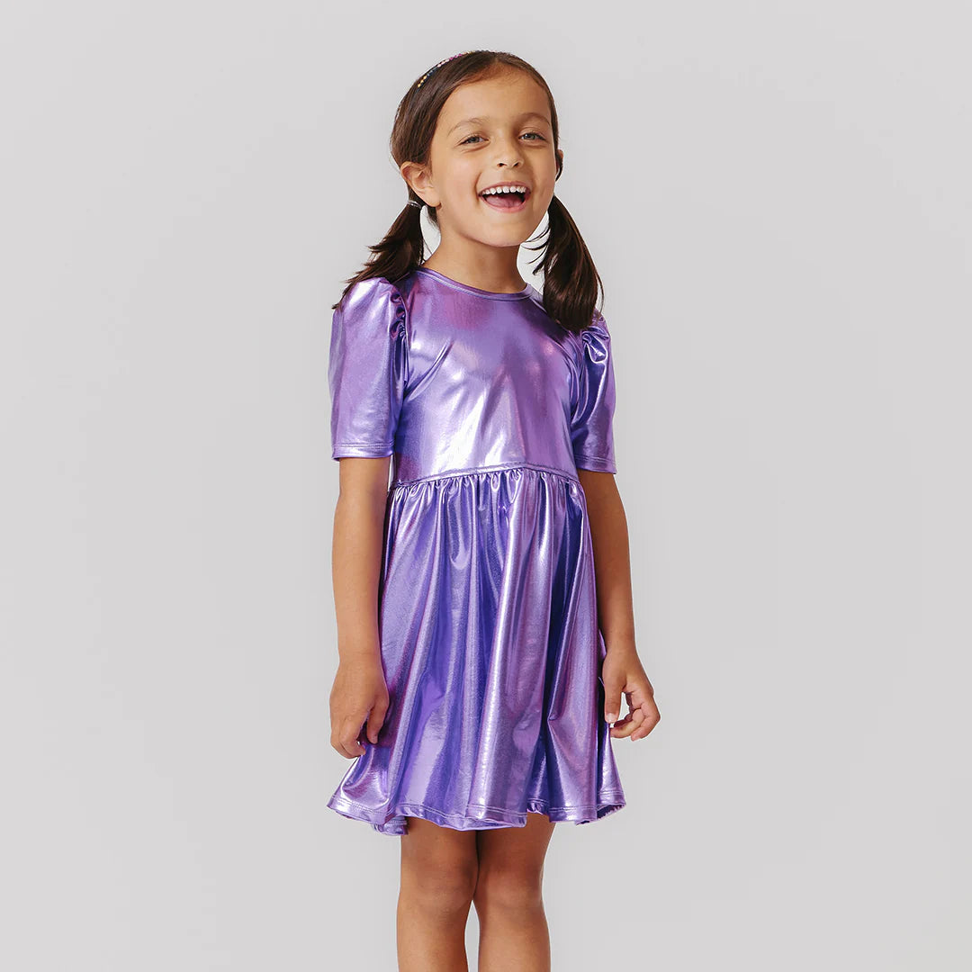 Laurie Dress Lame Purple Sparkle