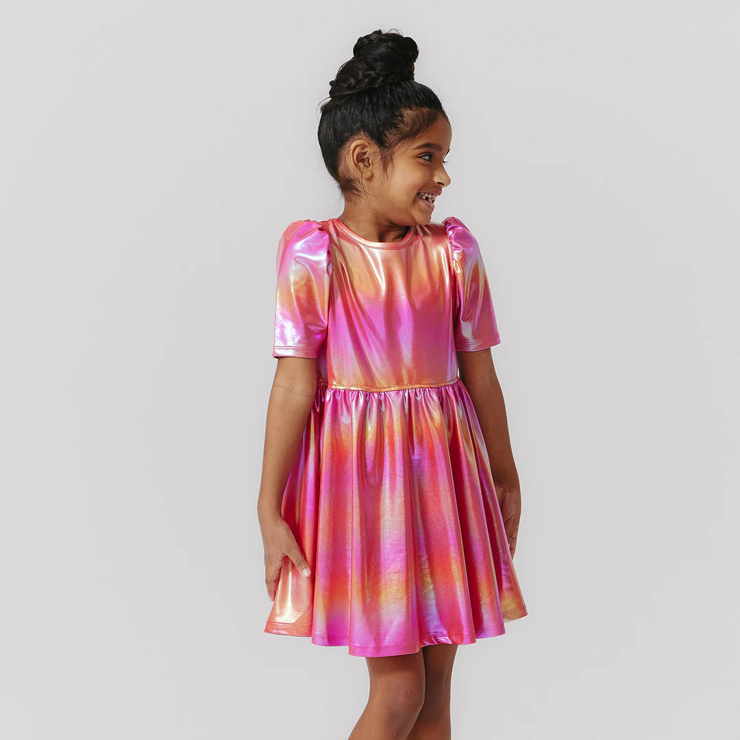 Laurie Dress Rainbow Pink Lame