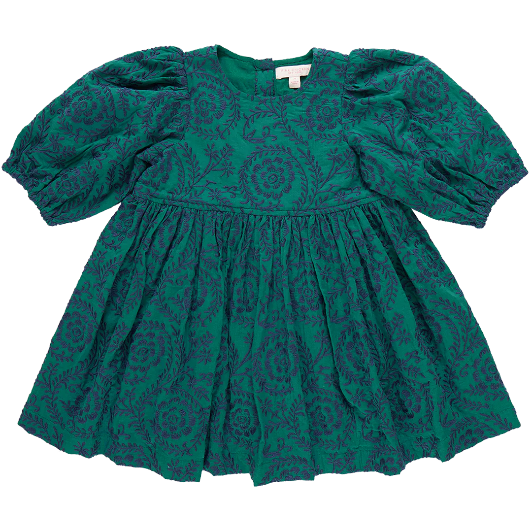 Brooke Dress Evergreen Blooming Embroidery