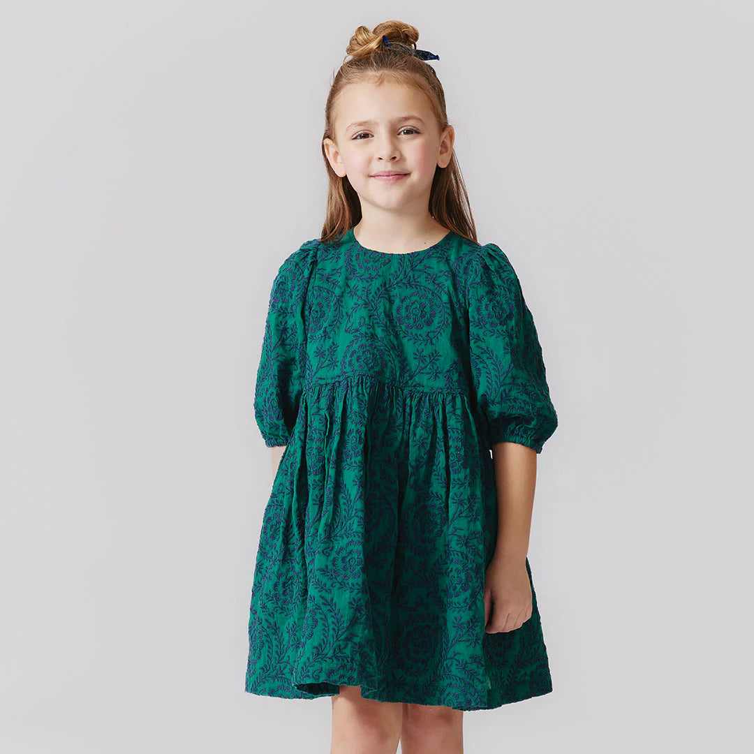 Brooke Dress Evergreen Blooming Embroidery