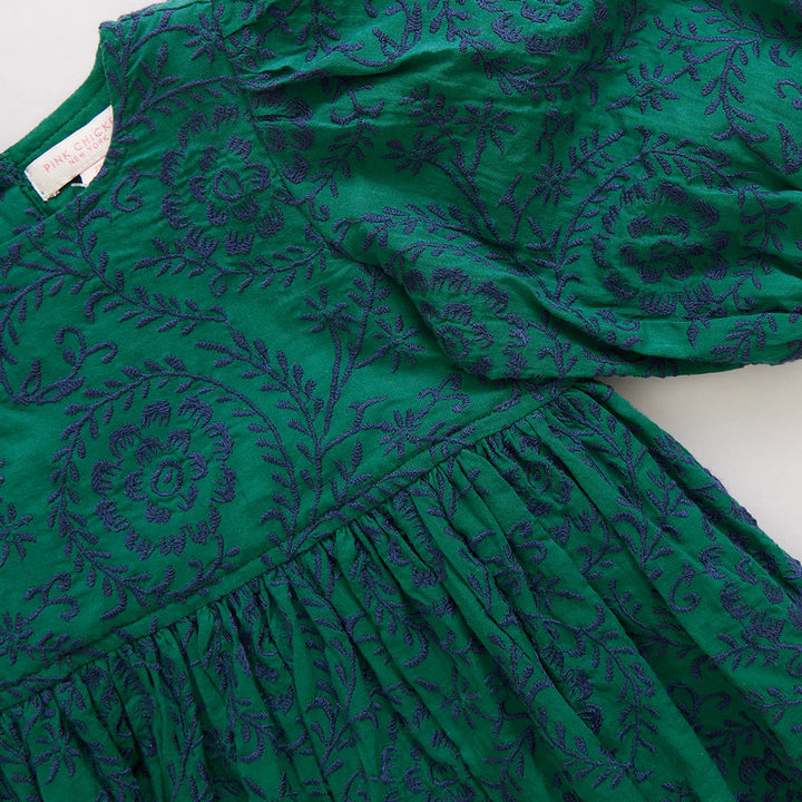 Brooke Dress Evergreen Blooming Embroidery