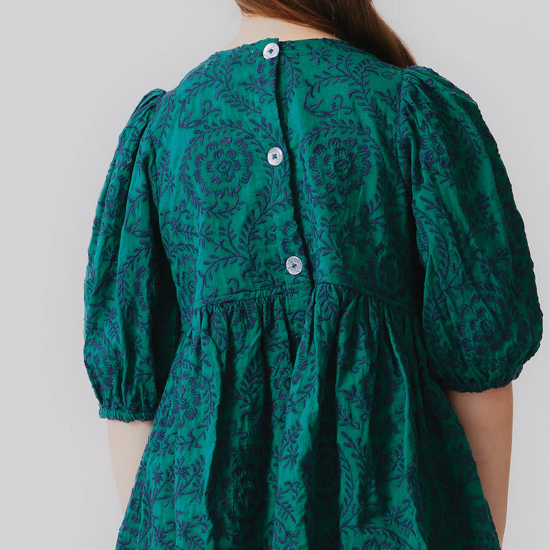 Brooke Dress Evergreen Blooming Embroidery