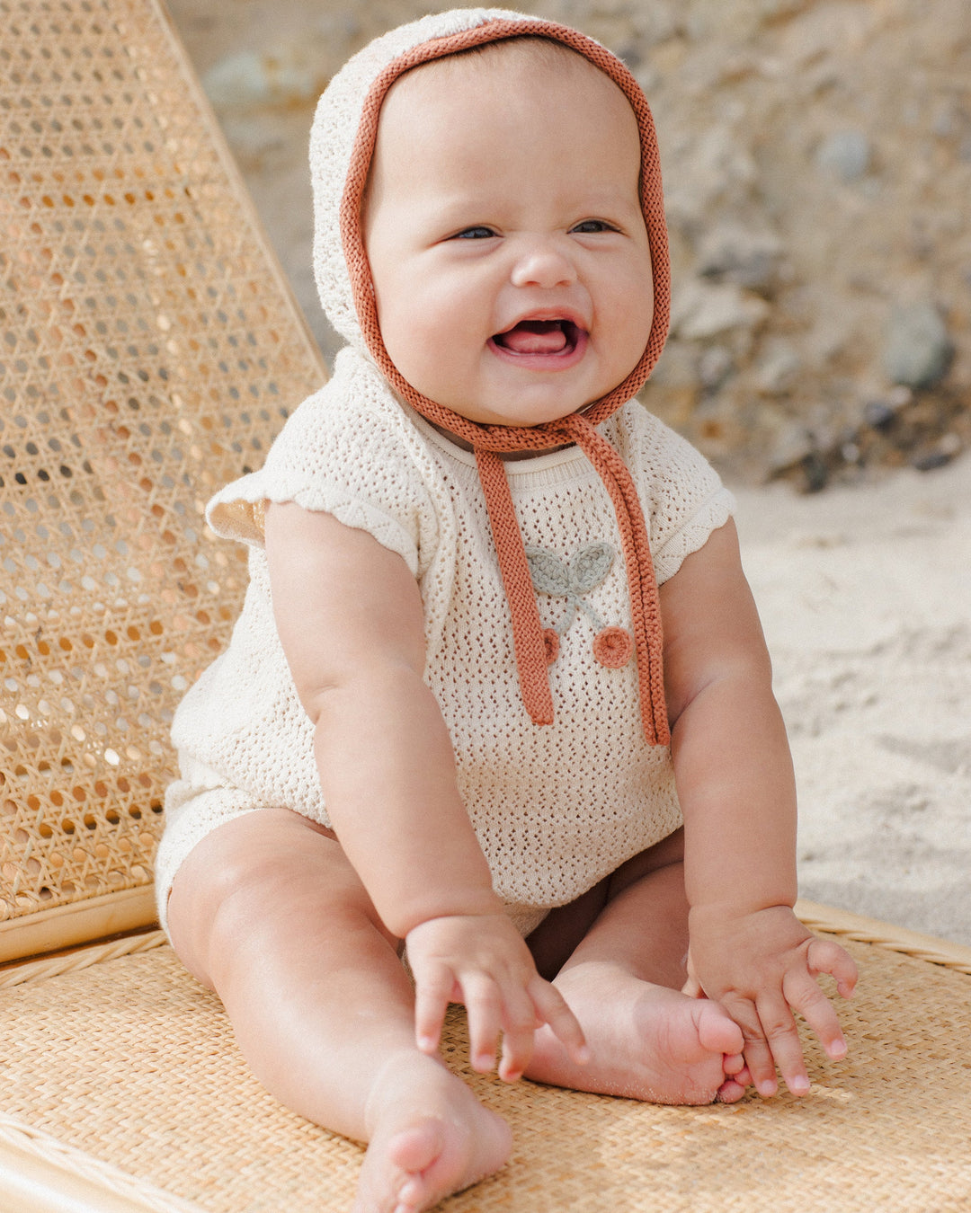 Scallop Knit Baby Set Cherry