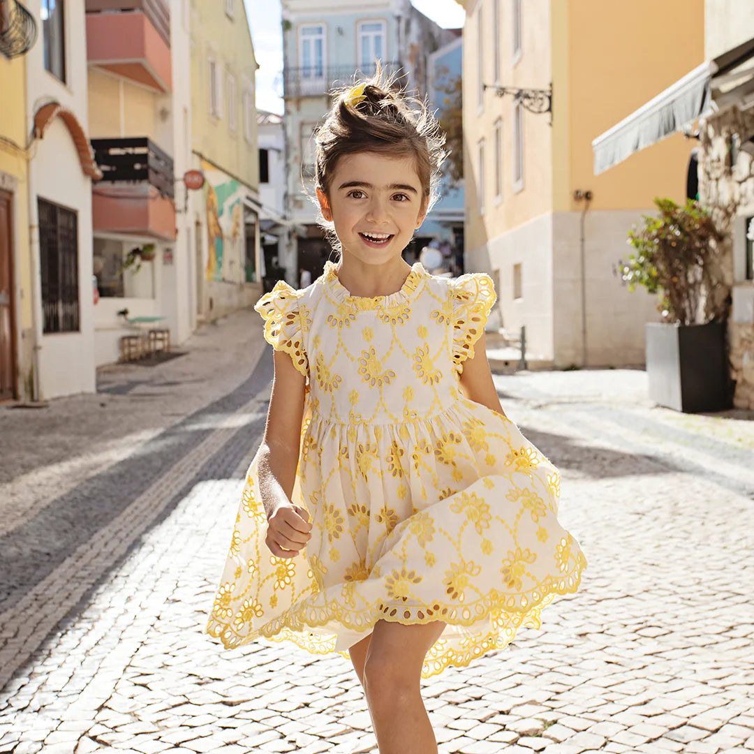 Cynthia Dress Bright Yellow Eyelet