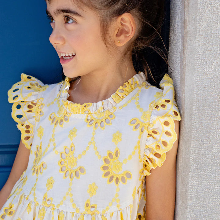 Cynthia Dress Bright Yellow Eyelet