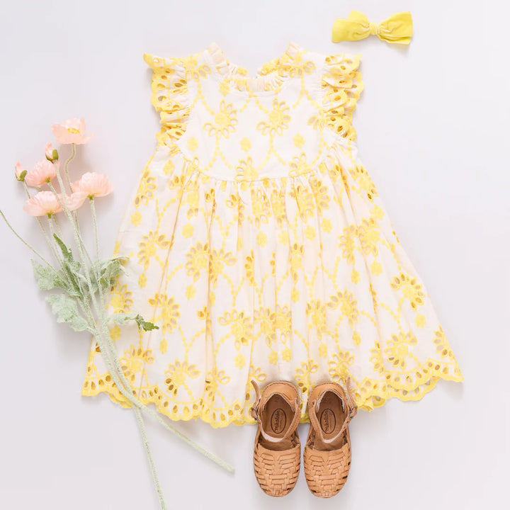 Cynthia Dress Bright Yellow Eyelet