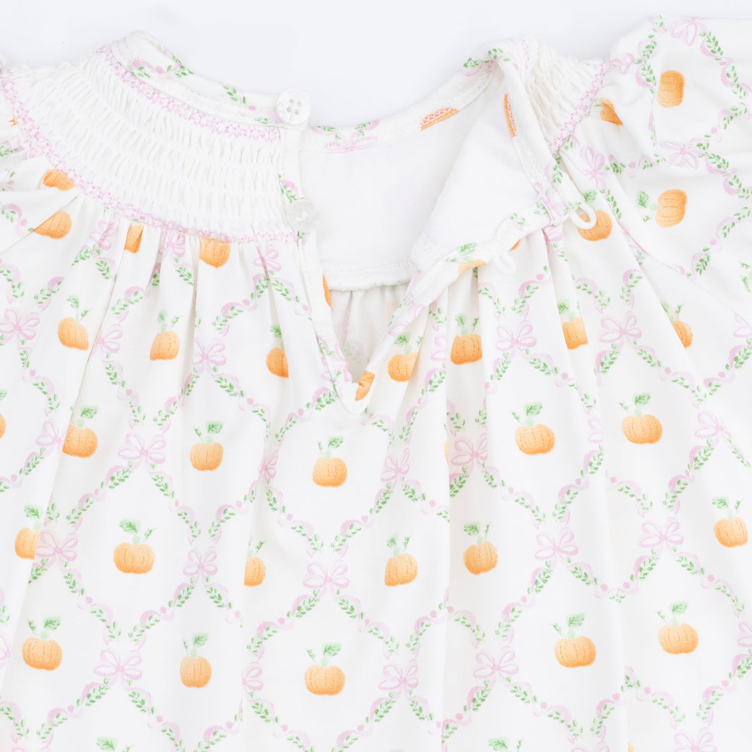 Pretty Pumpkin Trellis - Jane Puff Sleeve Bishop Dress And Bloomer