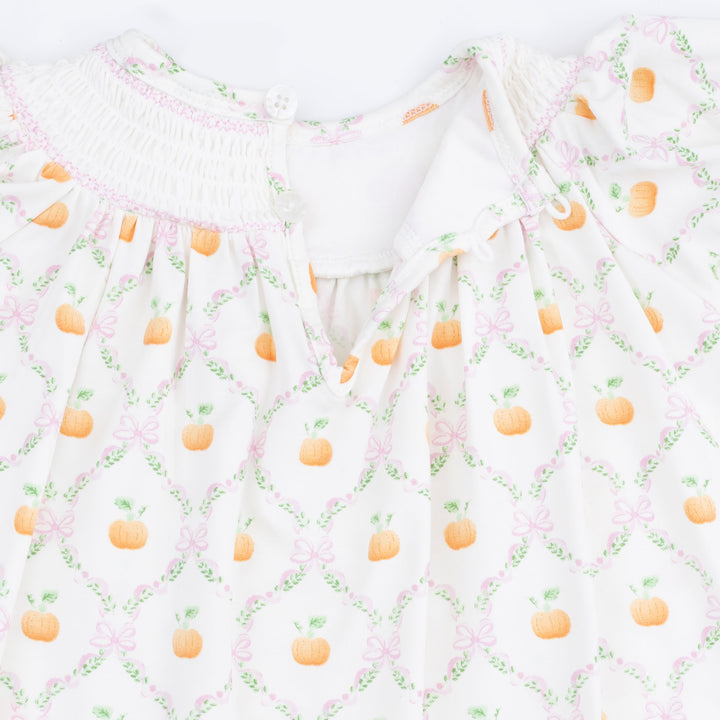 Pretty Pumpkin Trellis - Jane Puff Sleeve Bishop Dress And Bloomer
