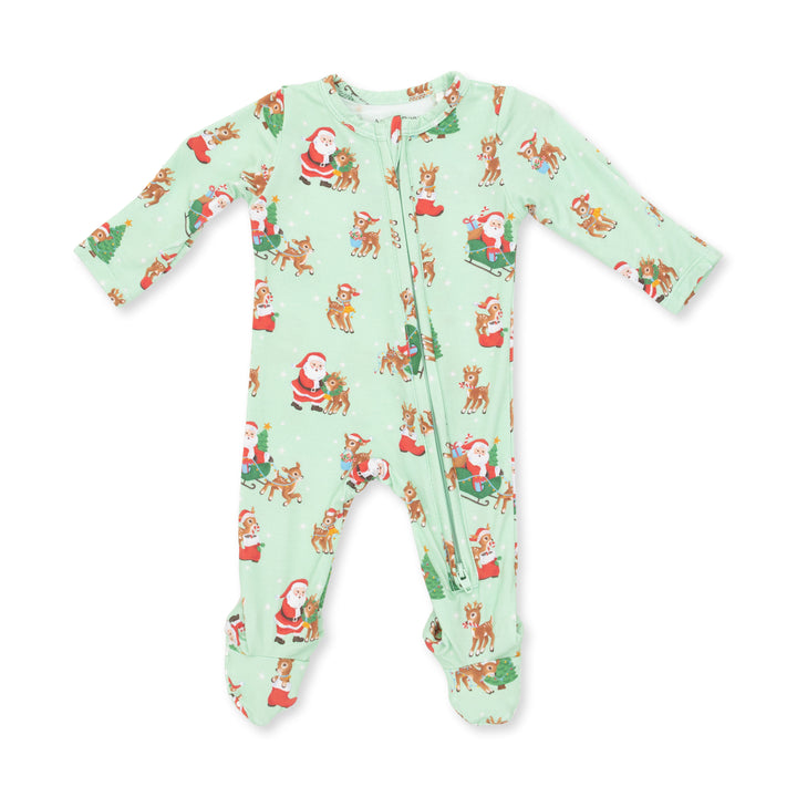 Vintage Reindeer &amp; Santa Uni - 2 Way Zipper Footie