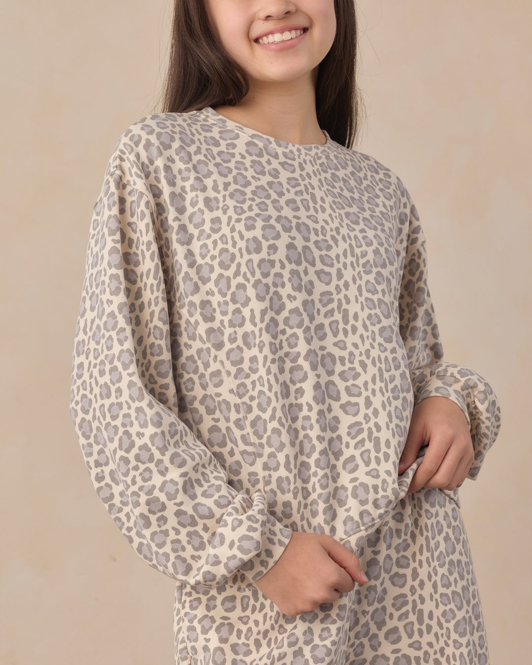 Teen Oversized Sweatshirt – Blue Leopard