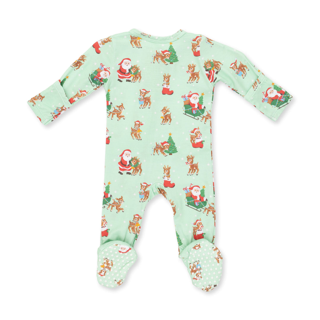 Vintage Reindeer &amp; Santa Uni - 2 Way Zipper Footie