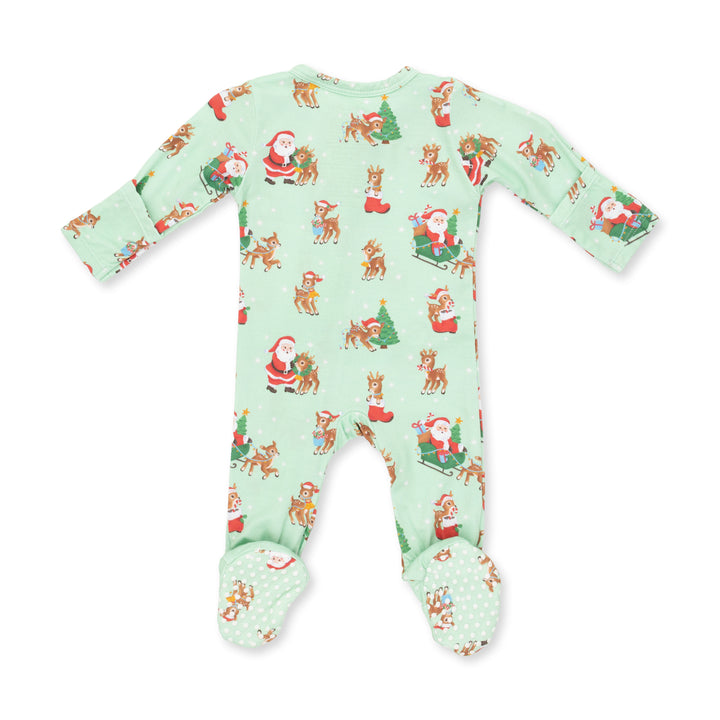 Vintage Reindeer &amp; Santa Uni - 2 Way Zipper Footie