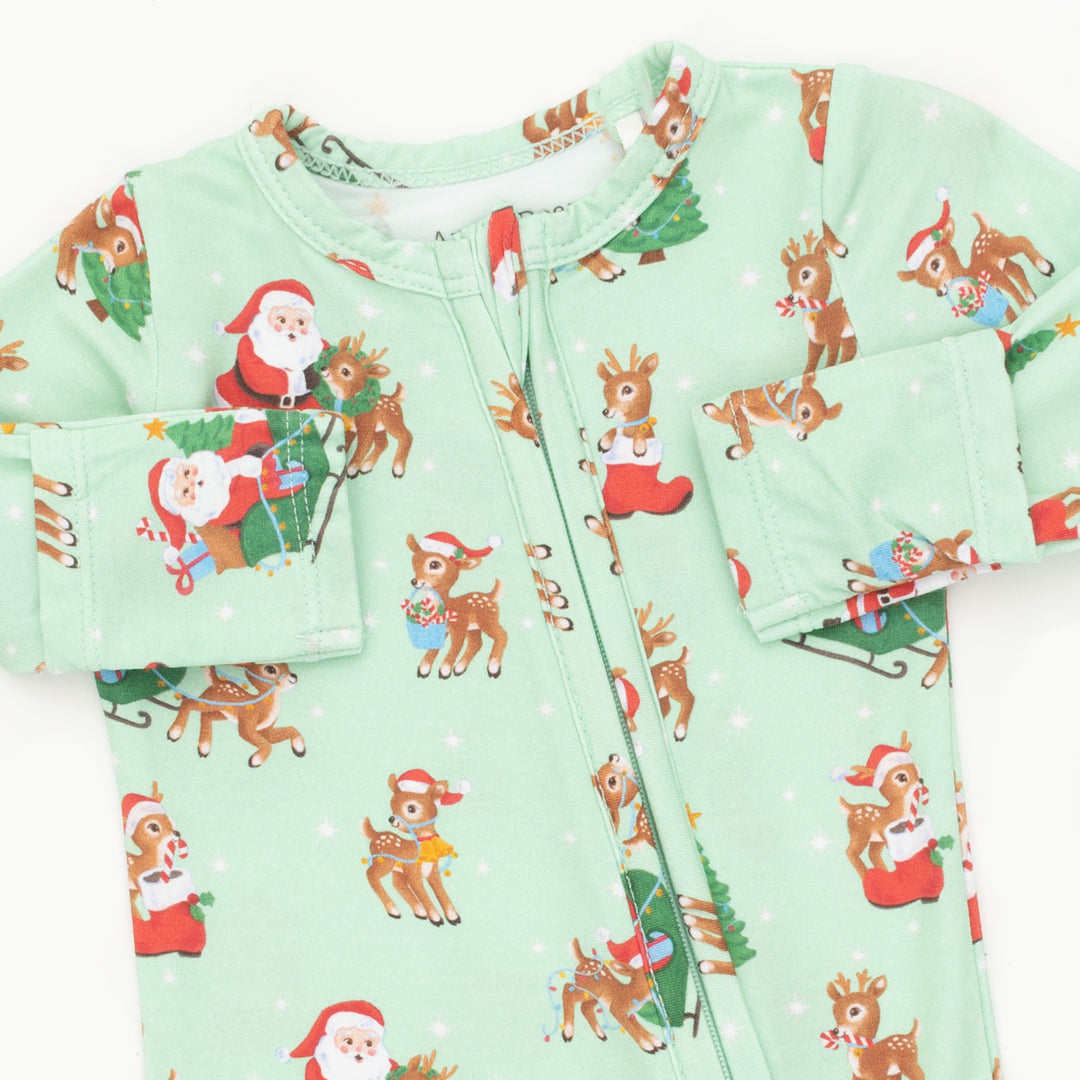 Vintage Reindeer &amp; Santa Uni - 2 Way Zipper Footie
