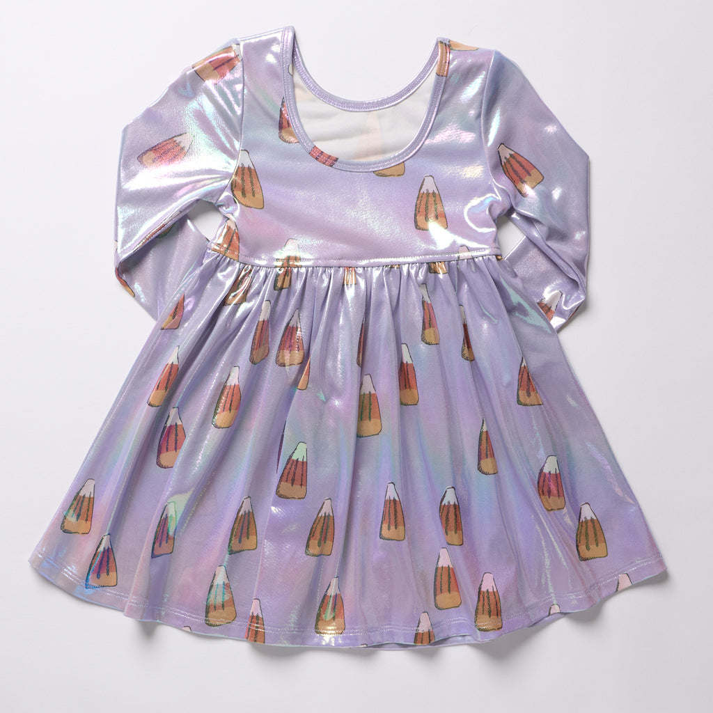 Lamé Steph Dress – Lavender Candy Corn
