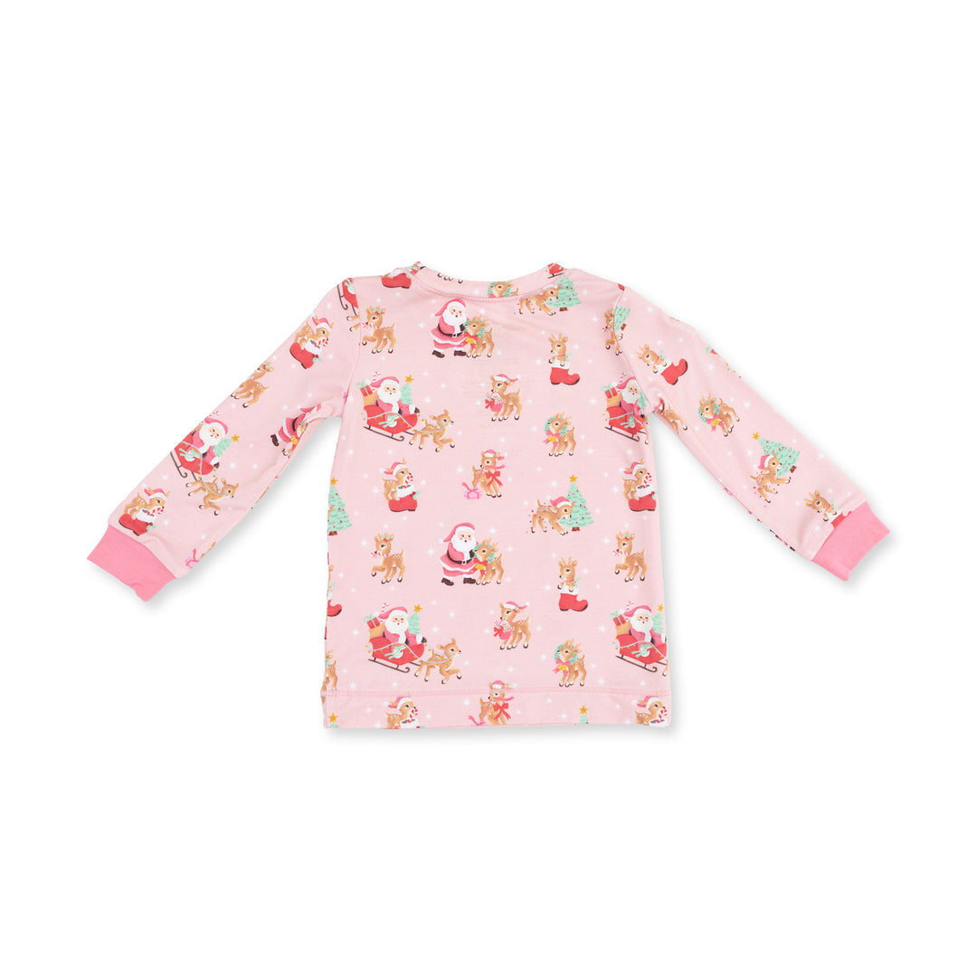 Vintage Reindeer &amp; Santa Pink - Long Sleeve Loungewear Set