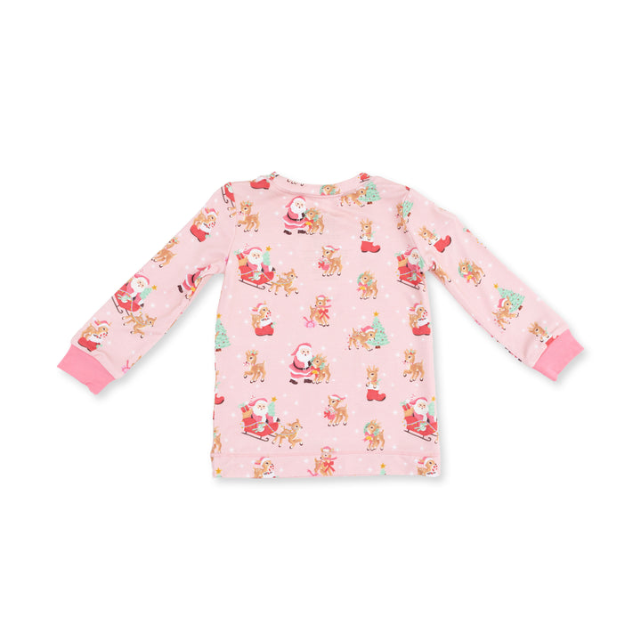 Vintage Reindeer &amp; Santa Pink - Long Sleeve Loungewear Set