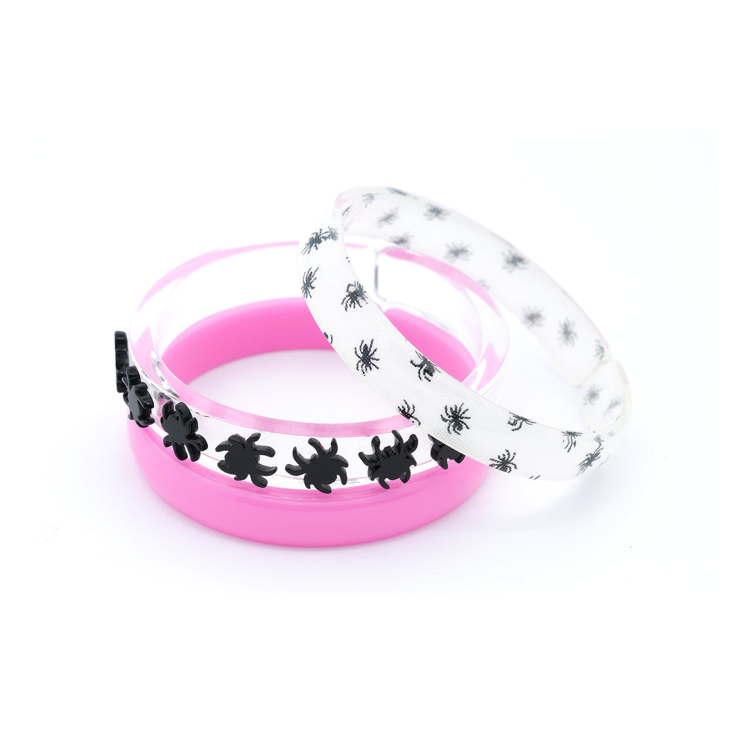 Black Spiders &amp; Candy Pink Spider Print Bangles