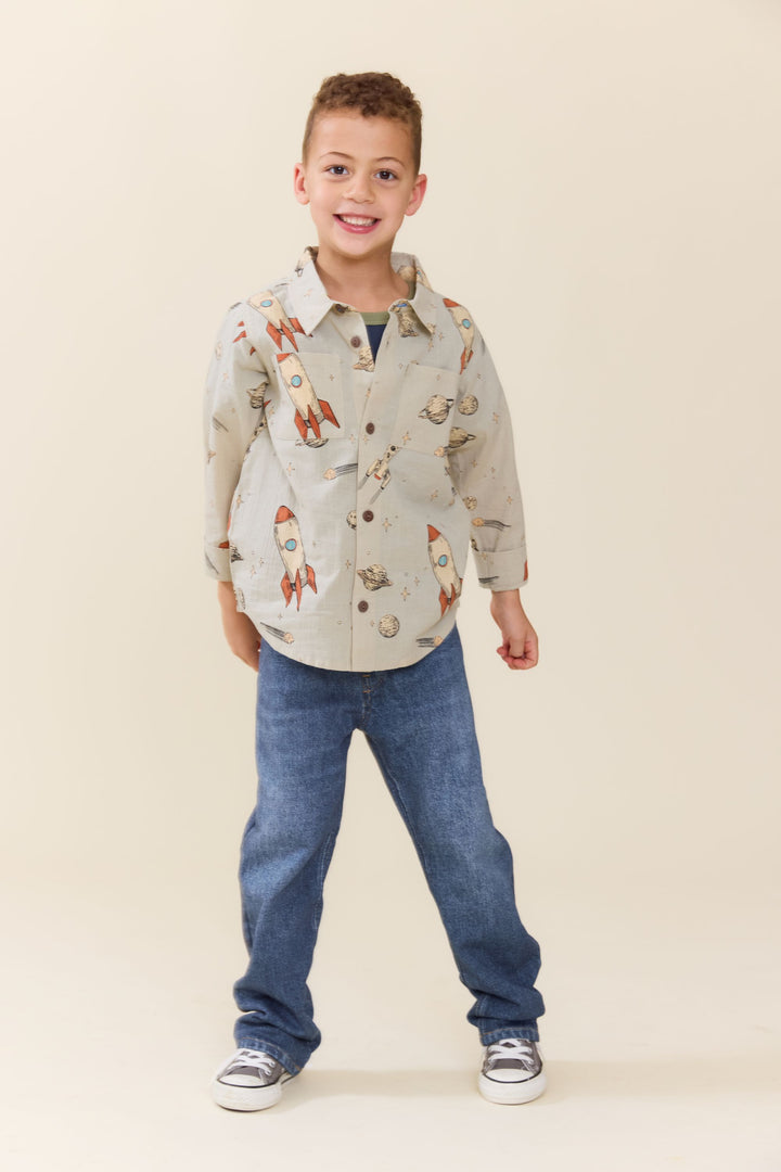 Long Sleeve Jack Shirt – Space Rocket