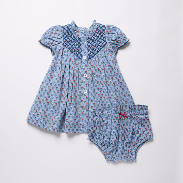 Baby Girls Lucia Dress Set – Light Blue Carnation