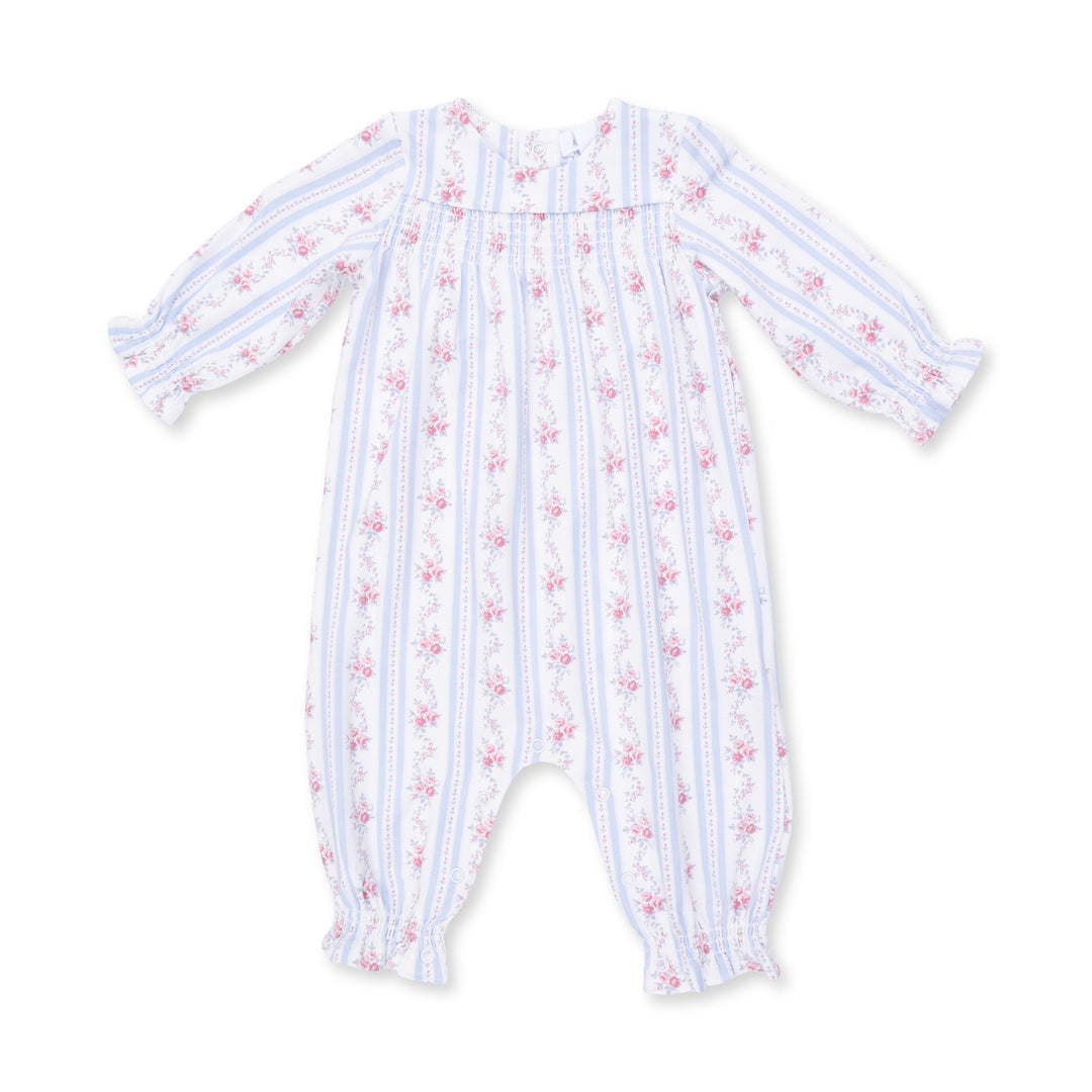 Anna Floral Stripe - Smocked Long Sleeve Romper
