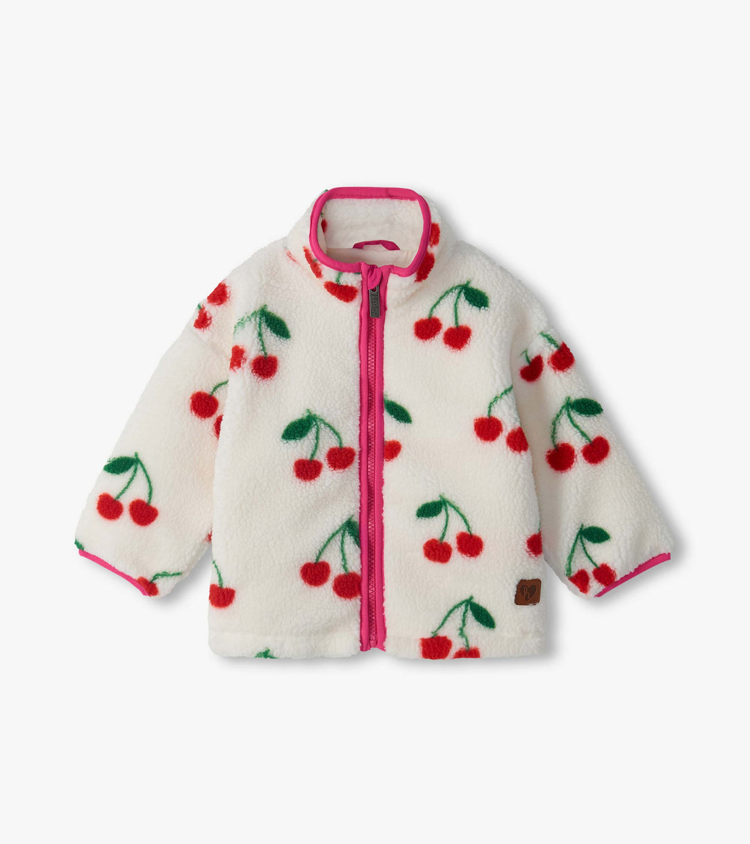 Cherries Mock‑Neck Faux Sherpa Jacket