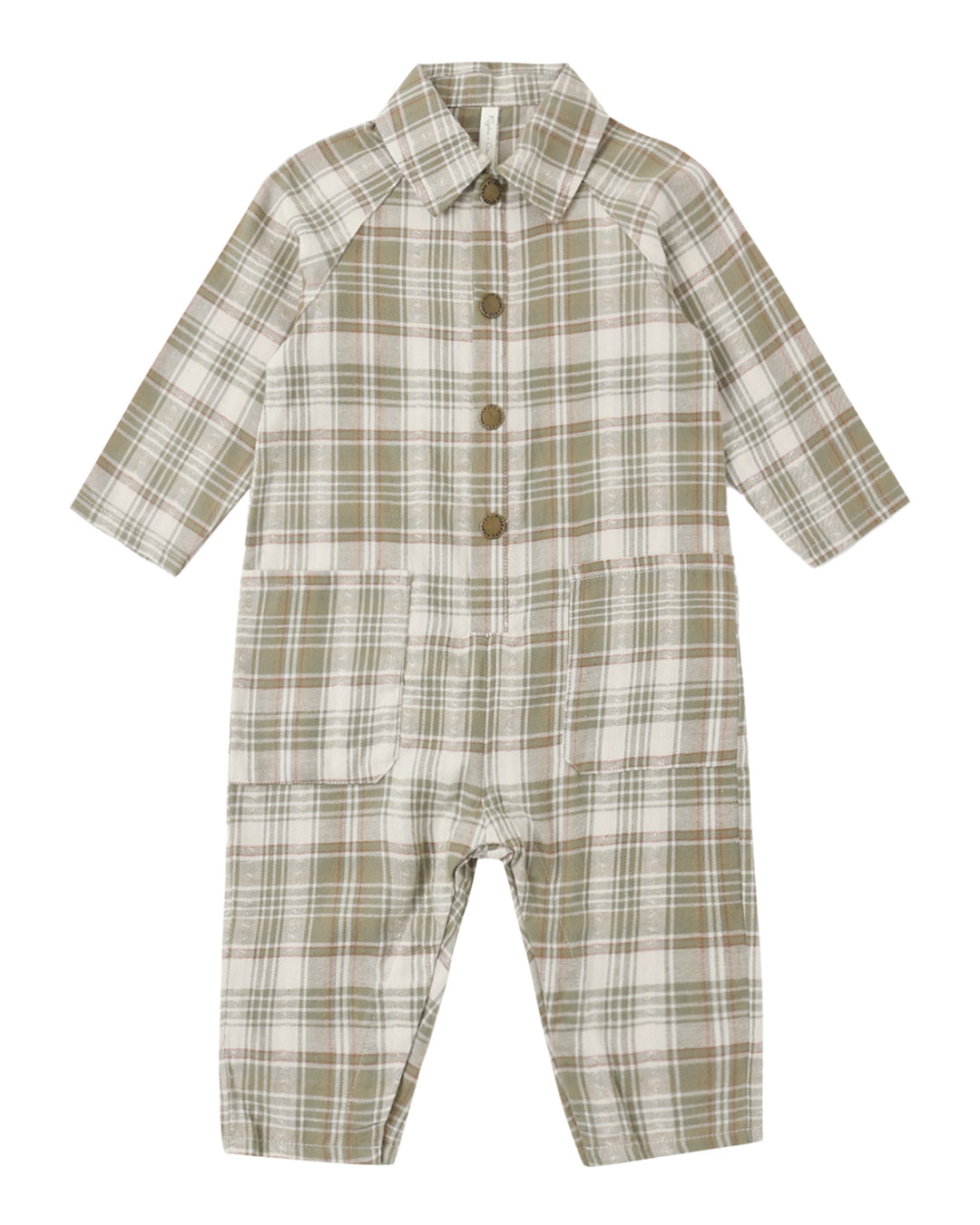 Collared Baby Jumpsuit – Olive Dobby Plaid
