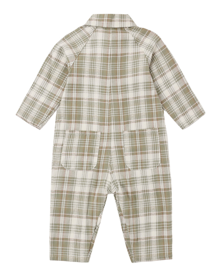 Collared Baby Jumpsuit – Olive Dobby Plaid