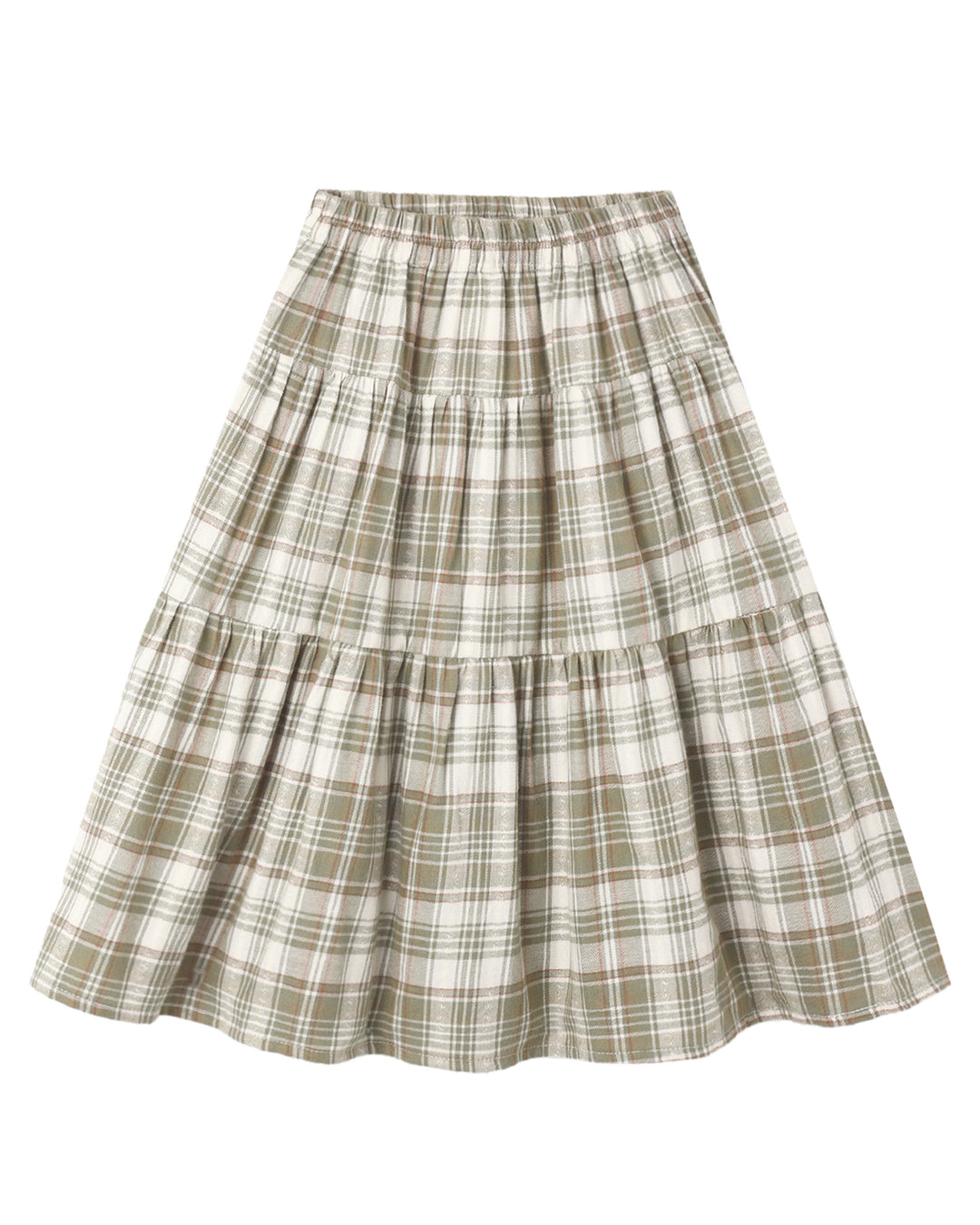Tiered Midi Skirt – Olive Dobby Plaid