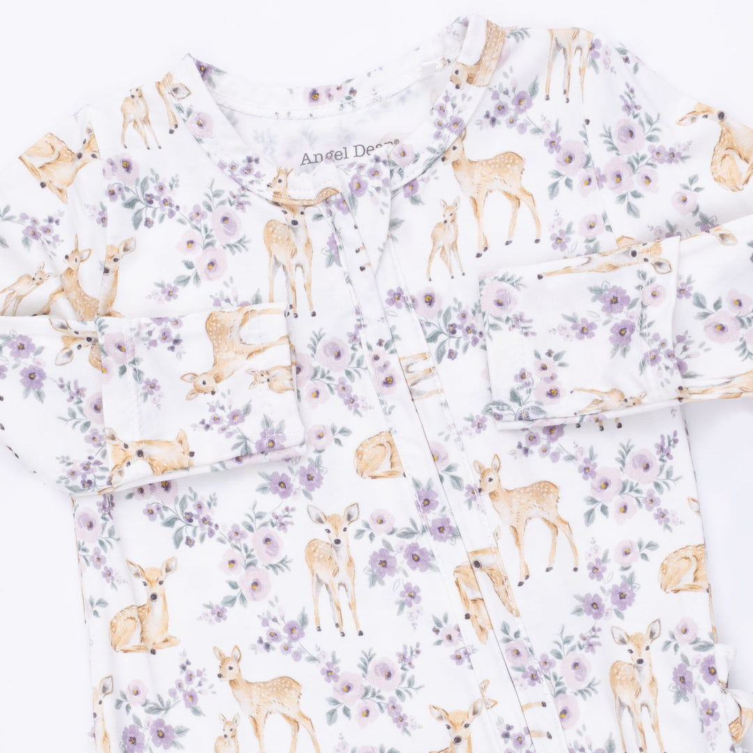 Floral Deer  2‑Way Ruffle‑Back Zipper Footie
