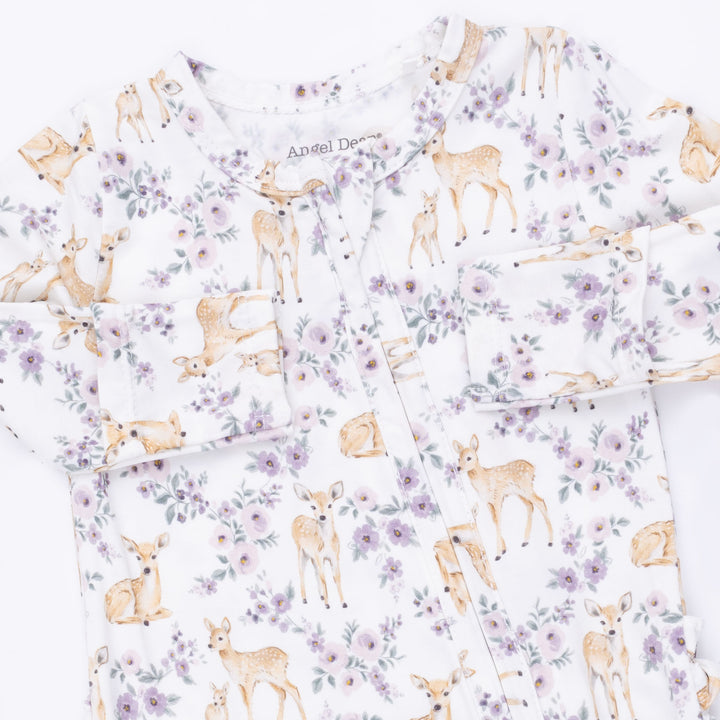 Floral Deer  2‑Way Ruffle‑Back Zipper Footie
