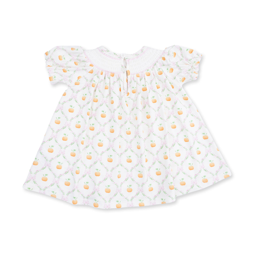 Pretty Pumpkin Trellis - Jane Puff Sleeve Bishop Dress And Bloomer