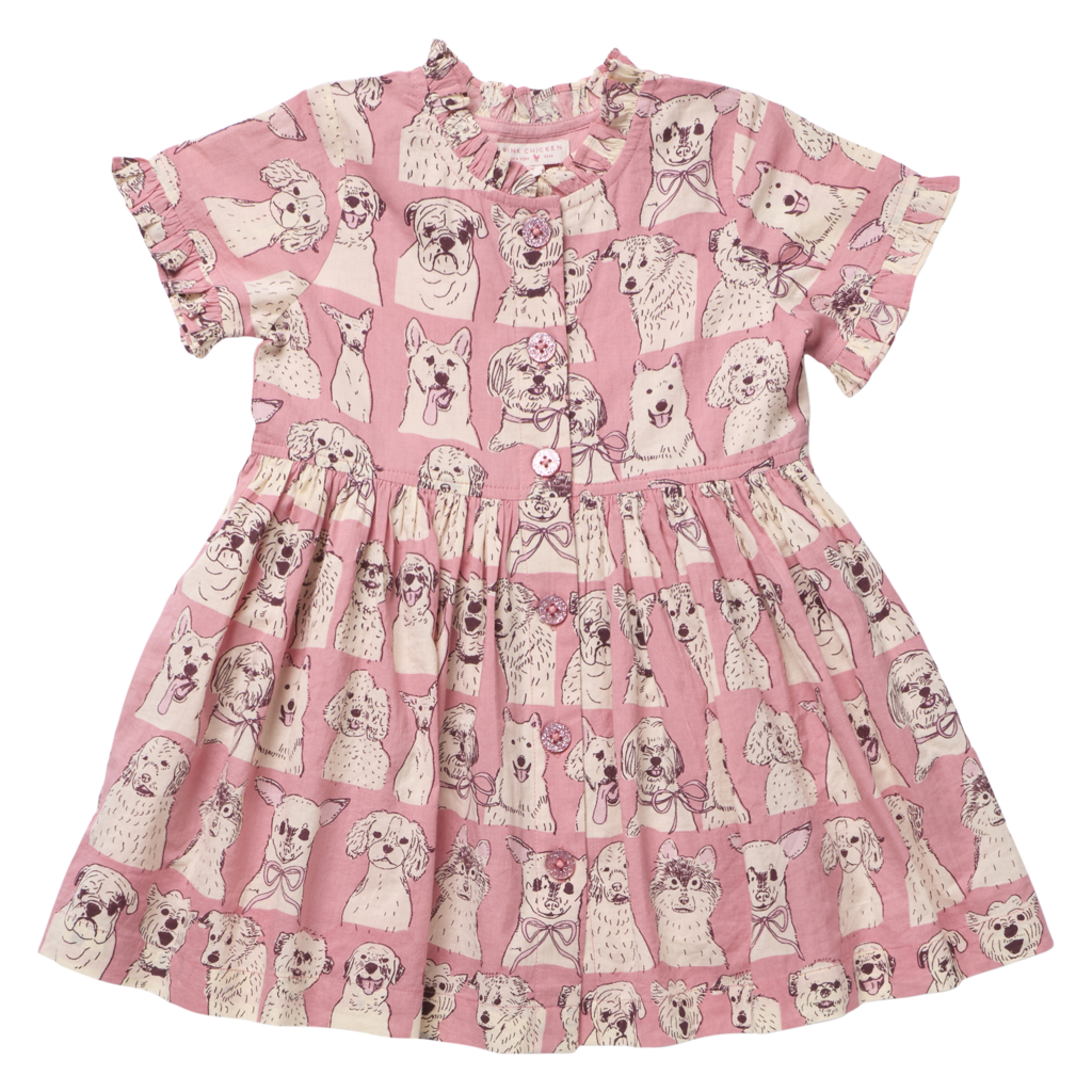 Autumn Dress – Pink Sketched Dogs