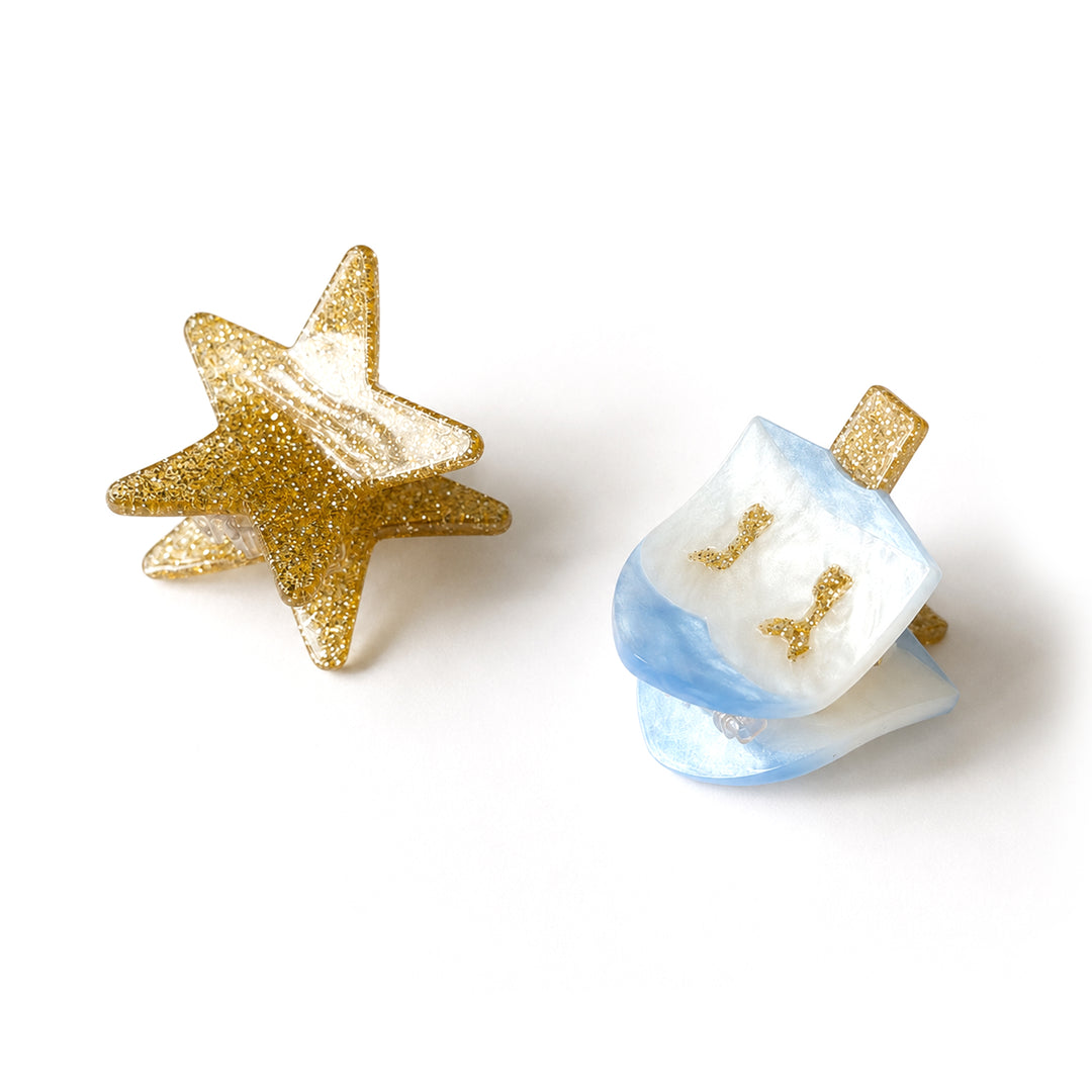 Dreidel Star Glitter Hair Claws