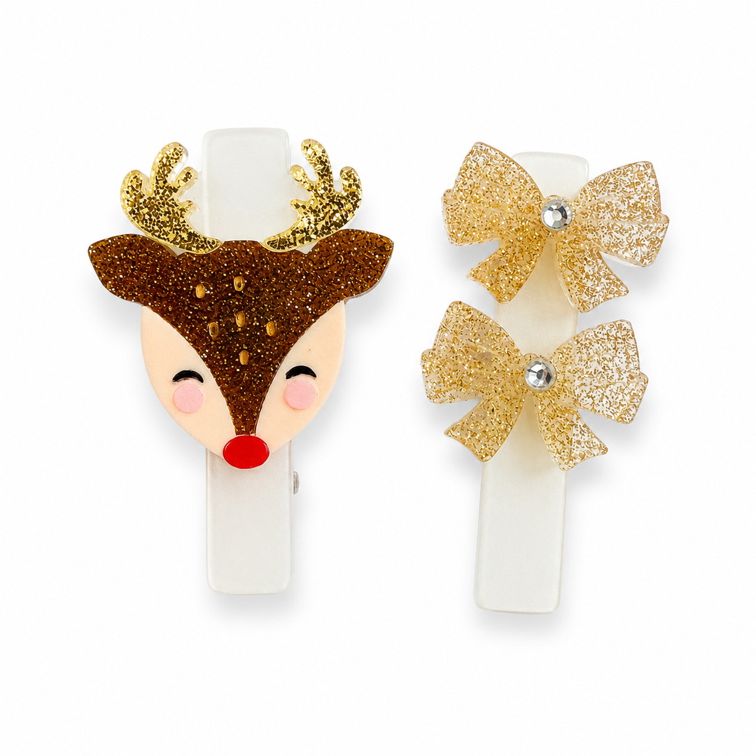 Reindeer Glitter Bows Hair Clips