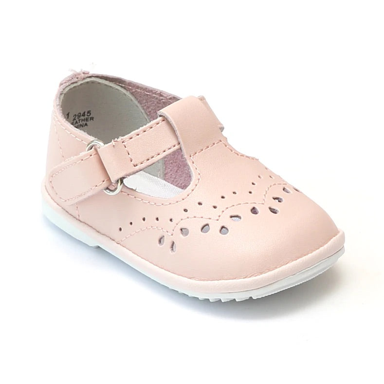 Angel Baby Pink Leather T-strap Mary Janes